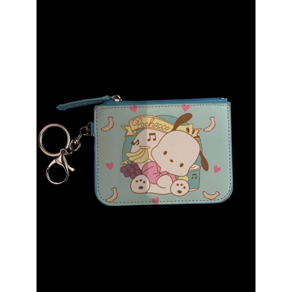 Sanrio Pochacco ID Holder Coin Purse Keychain Blue Faux Leather Wallet Card Case